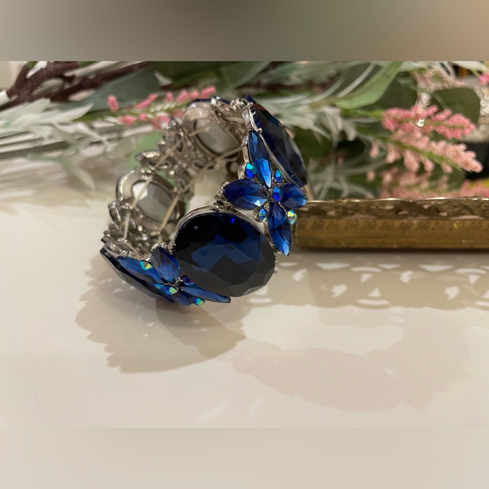 Christina Collection Blue Jeweled Stretch Bracelet